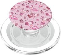 Cute Axolotl Cherry Pattern For Girls Women Pink Strawberry PopSockets PopGrip para MagSafe