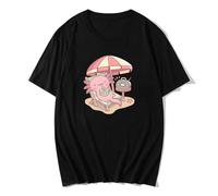 Cute Axolotl Chilling At The Beach Tshirt Kawaii Graphic Shirt Men Tops Y2k Sudaderas Black S