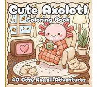 Cute Axolotl Coloring Book: 40 Cozy Kawaii Adventures: Relaxing animal scenes; bold lines, simple designs; single-sided pages for teens and adults - stress relief.