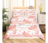 Cute Axolotls Kids Duvet Cover Set 155 x 220 cm, Rainbow Stripes Bedding Set,Girls Boys Adults Room Decor,Pink Romantic Soft Comforter Cover,Sea Animals Cartoon Axolotl Quilt Cover,1 Pillowcase