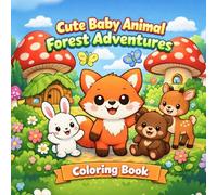 Cute Baby Animal Forest Adventures Coloring Book: 25 Adorable Woodland Animal Coloring Pages for Kids Ages 3-7 - Fox, Bunny, Bear and Deer with Fun Values and Friendship Stories