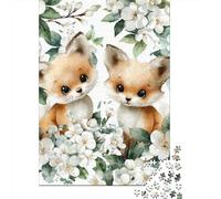 Cute Baby Foxes with Flowers Rompecabezas Imposible,desafío para Adultos Entretenimiento Creativo 1000 Piezas Obra De Arte De Juego De para Adultos Y Niños Mayores De 12 Años 70x50cm/1000pcs