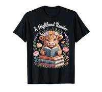 Cute Baby Highland Cow Reading Book Floral Women Girls Kids Camiseta