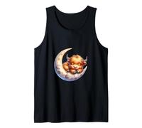 Cute Baby Highland Cow Sleeping on The Moon Heifer Farm Camiseta sin Mangas