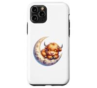 Cute Baby Highland Cow Sleeping on The Moon Heifer Farm Carcasa para iPhone 11 Pro