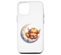 Cute Baby Highland Cow Sleeping on The Moon Heifer Farm Carcasa para iPhone 12/12 Pro