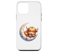 Cute Baby Highland Cow Sleeping on The Moon Heifer Farm Carcasa para iPhone 12 Mini