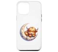 Cute Baby Highland Cow Sleeping on The Moon Heifer Farm Carcasa para iPhone 12 Pro MAX
