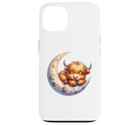 Cute Baby Highland Cow Sleeping on The Moon Heifer Farm Carcasa para iPhone 13