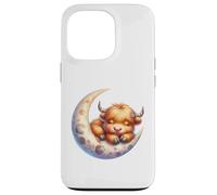 Cute Baby Highland Cow Sleeping on The Moon Heifer Farm Carcasa para iPhone 13 Pro