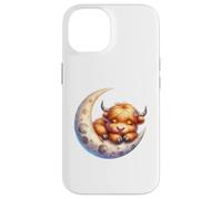 Cute Baby Highland Cow Sleeping on The Moon Heifer Farm Carcasa para iPhone 14
