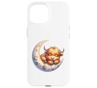 Cute Baby Highland Cow Sleeping on The Moon Heifer Farm Carcasa para iPhone 15
