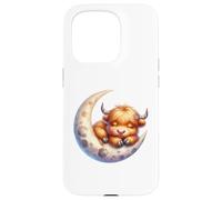 Cute Baby Highland Cow Sleeping on The Moon Heifer Farm Carcasa para iPhone 15 Pro