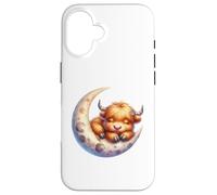 Cute Baby Highland Cow Sleeping on The Moon Heifer Farm Carcasa para iPhone 16