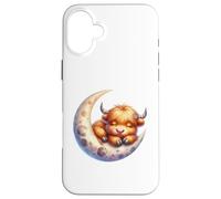 Cute Baby Highland Cow Sleeping on The Moon Heifer Farm Carcasa para iPhone 16 Plus