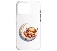 Cute Baby Highland Cow Sleeping on The Moon Heifer Farm Carcasa para iPhone 16 Pro