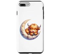 Cute Baby Highland Cow Sleeping on The Moon Heifer Farm Carcasa para iPhone 7 Plus/8 Plus