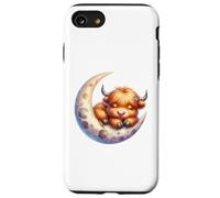 Cute Baby Highland Cow Sleeping on The Moon Heifer Farm Carcasa para iPhone SE (2020) / 7/8