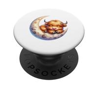 Cute Baby Highland Cow Sleeping on The Moon Heifer Farm PopSockets PopGrip Adhesivo