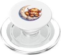 Cute Baby Highland Cow Sleeping on The Moon Heifer Farm PopSockets PopGrip para MagSafe