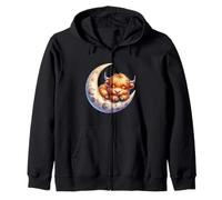Cute Baby Highland Cow Sleeping on The Moon Heifer Farm Sudadera con Capucha