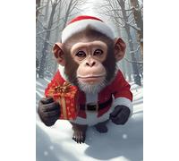 Cute Baby Monkey Santa Christmas Notebook: Adorable Festive Monkey Journal: Sweet Little Monkey in Santa Suit Holding a Gift Notebook for Animal Lovers, Christmas Lists & Winter Journaling