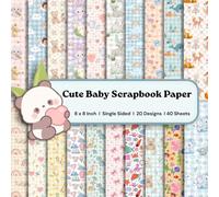 Cute Baby Scrapbook Paper 8x8 - Pastel Nursery Animals & Rainbow Designs (40 Sheets): Single-Sided Craft Paper for Scrapbooking, Baby Albums, Card Making & Baby Shower Crafts