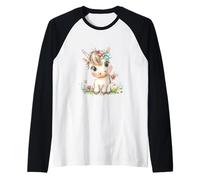 Cute Baby Unicorn with Flowers - Kawaii Pastel Pony Camiseta Manga Raglan