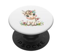 Cute Baby Unicorn with Flowers - Kawaii Pastel Pony PopSockets PopGrip Adhesivo