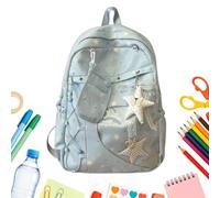Cute Backpack For Girls, Star School Bag With Clear Display Pouch, Nylon | Water Resistant Nylon, Padded Adjustable Straps, Large Main Compartment, Clear Display Pouch, Star Charm, 16.93in