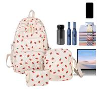 Cute Backpack Set for Girls - 3 Piece School Bag Set | Strawberry Knapsack with Shoulder Pouch and Pen Purse | Student Backpack for Daily Commute Travel Outdoor Camping Kindergarten Boys Girls