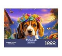Cute_BÁguila_puppy_with_a_flower_crown_on_its_head_sitting_against_a_purple_background_portrait_phot_ Rompecabezas Para Adultos Desafío Imposible Con Alma De Obra De Arte - El Regalo Navideño Por Exce