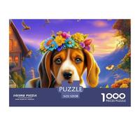 Cute_BÁguila_puppy_with_a_flower_crown_on_its_head_sitting_against_a_purple_background_portrait_phot_ Puzzle Para Adultos Obra De Arte Desafiante Para Los Sentidos - El Regalo Navideño Que Conquista A
