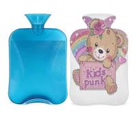 Cute Bear - Botella de agua caliente con diseño de corazón arcoíris con funda, 2 L, bolsa de agua de gran capacidad para noches acogedoras, alivio del dolor, espalda, cuello y hombros