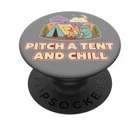 Cute Bear Camping Adventure Retro Pitch A Tent and Chill PopSockets PopGrip Adhesivo