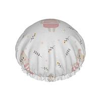 Cute Bear Sweet Tiny Flower Patrón sin costuras Moda Doble capa Impermeable Gorro de baño Reutilizable Impermeable Salón de belleza Spa Gorro de baño para mujeres