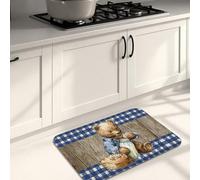 Cute Bear - Tapetes de cocina para piso, tapetes suaves vintage a cuadros azules, acolchados, cómodos, lavables, antideslizantes, para fregaderos de cocina, lavandería, baño, 16 x 24 pulgadas