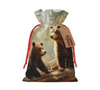 Cute Bears Play in The Tree - Bolsa de arpillera con cordón de Navidad, bolsas de regalo grandes con cordón, bolsas de regalo con etiqueta, bolsas de regalo de Navidad, bolsa de dulces de Navidad