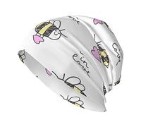 Cute Bee in Love Hearts Hat Adult Skull Cap Warm Slouchy Knit Hat Headwear Regalo Creativo para Hombres, Mujeres, Negro