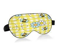 Cute Bees and Daisies on A Checkered Sleep Mask Lightweight Soft Breathable Eye Mask with Adjustable Strap Blackout Eye Mask for Women Men for Travel Night Sleeping