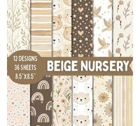 Cute Beige Nursery Scrapbook Paper Craft Pad: 12 Neutral Toned Designs, 36 Double-Side Sheets Printed on 8.5"x8.5" Sized Paper. Perfect for Baby ... Cardstock, Journaling, Collage, Decoupage Etc