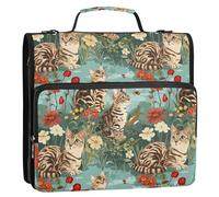 Cute Bengal Cats A River - Carpeta de 3 anillos de 3 anillos con asa y correa de hombro extraíble, incluye bolsillo con cremallera para