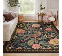 Cute Birds Washable Blue Alfombra 120x180 para la Entrada Alfombrilla Antideslizante de Cocina Flor Vintage Jardín Floral Interior Tapete Fllor Estilo Bohemio Suave Puerta del salón