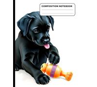 Cute Black Baby Labrador Playing With A Toy Wide Ruled Composition Notebook: Dog Themed Notebook 7.5 Inches x 9.25 Inches 110 Pages