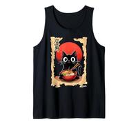 Cute Black Cat Eating Ramen Japanese Kawaii Anime Cat Camiseta sin Mangas