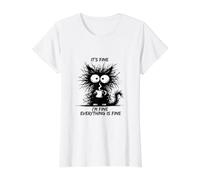 Cute Black Cat It's Fine I'm Fine Everything Is Fine Funny Camiseta gráfica económica, Mujer, Blanco, S