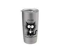 Cute Black Cat It's Fine I'm Fine Everything Is Fine Funny Vaso térmico de acero inoxidable de doble pared