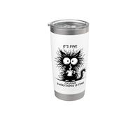 Cute Black Cat It's Fine I'm Fine Everything Is Fine Funny Vaso térmico de acero inoxidable de doble pared