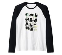 Cute Black Cat Reading Aesthetic Book Lover Graphic Camiseta Manga Raglan