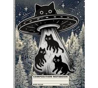 Cute Black Cat UFO Abduction Composition Notebook: Wide Ruled Lined Journal for School Kids, Teens, Girls and Cosmic Aesthetic Lovers - Funny Space Alien Kittens Aesthetic Book